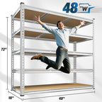REIBII Garage Shelving, 5 Tier Storage Shelves Load 3000LBS, Adjustable Garage Shelving Heavy Duty, Metal Shelves Unit for Basement, Warehouse, 48" W x 72" H x 18" D, Galvanized
