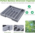 Pipishell Bamboo Expandable Drawer Organizer for Utensils Holder, Adjustable Cutlery Tray, Wood Drawer Dividers Organizer for Silverware, Flatware, Knives in Kitchen, Bedroom, Living Room(M-Grey)