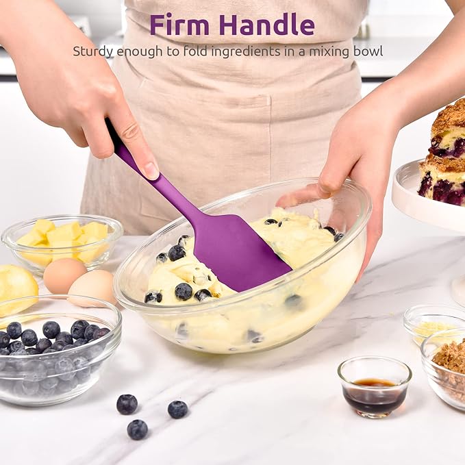 Heat Resistant Silicone Spatula Set: U-Taste 600ºF High Temp Seamless Food Grade Utensil, Flexible Rubber Silicon Kitchen Cooking Mixing Baking Scraper for Nonstick Cookware Set of 4 (Purple)