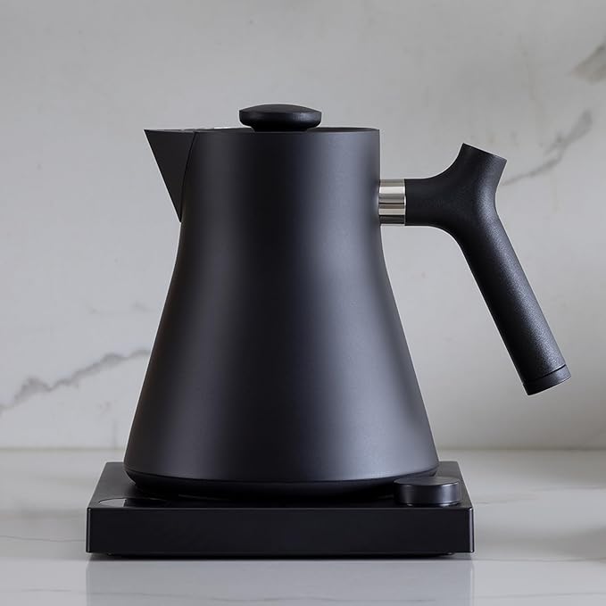 Fellow Corvo EKG Pro Electric Tea Kettle - Quick Heating, Precise Temperature Control Electric Kettle, Scheduling, Built-in Brew Timer for Boiling Water - Matte Black - 0.9 Liter