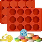 Sakolla 2 Pack Round Silicone Soap Molds, 12 Cavity 2.1" Cylinder Silicone Molds for Soap Making, DIY Bath Bombs, Shower Steamer, Lotion Bars, Loofah Soap (Brick-Red)