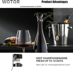 WOTOR Champagne&Wine Bottle Stoppers Stainless Steel with Food Grade Silicone, Leak Proof Keep Fresh Reusable Saver, Cork Suitable for Wine, Champagne, Cava, Prosecco and Sparkling (2 Pack Black）