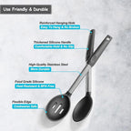 Pack of 2 Large Silicone Cooking Spoons,Non Stick Solid Basting Spoon,Heat-Resistant Kitchen Utensils for Mixing,Serving,Draining,Stirring (Black)