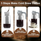 Cold Brew Coffee Maker Pitcher,32 Oz Glass Mason Jar Pitcher with V-shaped Pour Spout Handle Lid,Stainless Steel Filter for Iced Coffee,Iced tea,Breast Milk,Fruit Drinks,lemonade-Gray