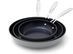 Nuwave 3-Piece Fry Pan Set, 8”, 10”, 12” Forged Lightweight, G10 Healthy Duralon Blue Ceramic Ultra Non-Stick, Induction-Ready & Works on All Cooktops, Ergonomic Stay-Cool Handles