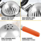 Zulay Kitchen Lemon Squeezer Stainless Steel with Premium Heavy Duty Solid Metal Squeezer Bowl and Food Grade Silicone Handles - Large Manual Citrus Press Juicer and SS Lime Squeezer (Orange)