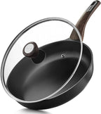 SENSARTE Nonstick Frying Pan Skillet with Lid, 11inch Non Stick Pan Omelette Pans, Healthy Kitchen Cooking Chef's Pan with Cover, Free of Intentionally Added PFOA/PFOS, Induction Compatible, Black