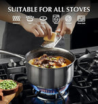 KOCH SYSTEME CS Hybrid Nonstick Stainless Steel Sauce Pan 3QT, Tri-ply Stainless Steel Pot with Honeycomb Interior, Hybrid Sauce Pan with Lid, 18/10 Steel Pot, Induction Compatible