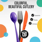 Party Solids Halloween Plastic Silverware Heavy Duty 150 Pieces Halloween Plastic Cutlery Sets, Utensil Sets, 50 Of Each Forks, Knives & Spoons Disposable Cutlery Set, Flatware Set For Party Supplies