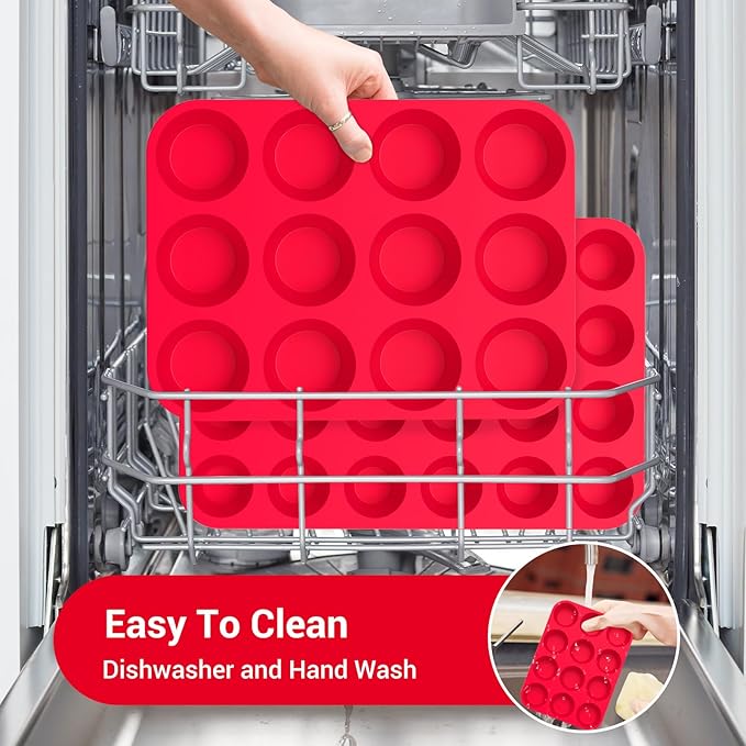 Redfly 2 Pack Silicone Muffin Pan & Cupcake Pans for Baking - 12 Cup Regular Size BPA Free Egg Bites Molds