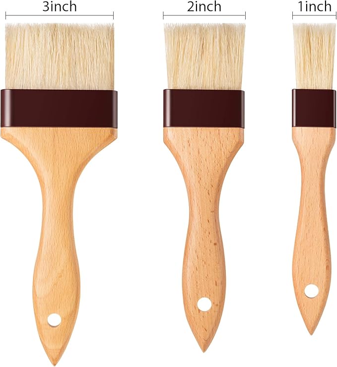 Boao 4 Pieces Natural Bristle Pastry Brush Beech Wooden Handle Basting and BBQ Brushes for Cooking, Butter, Oil, Egg, Marinade, Grilling, Baking, Kitchen Food (1 Inch, 2 Inch, 3 Inch)