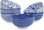 Selamica Ceramic Cereal Bowls Set of 6, 24 Oz Deep Soup Bowls for Kitchen, 5.9 Inch Porcelain Dessert Bowls for Salad, Pasta, Oatmeal, Ramen, Microwave Dishwasher Safe, Set of 6, Vintage Blue