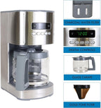 Kenmore Drip Coffee Maker - 12 Cup Programmable Cafe Machine With Glass Pot, Regular & Bold Brew, Auto Shut Off Large Water Reservoir, Reusable Filter, Kitchen Appliances For Cafeteria Barista
