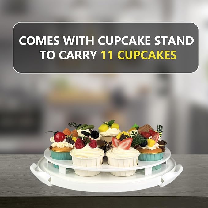 TMRIOPELP Tall Cake Carrier with Lid and Handle Insulated Cake Container Cake Transport Carrier Ideal for Pies Cupcakes and Pastries Perfect for Safe and Secure Cake Delivery (Grey, 12 inch)
