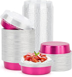 Beasea Disposable Cupcake Pans with Lids, 100 Pack 4 Inch 8oz Rose Red Aluminum Baking Foil Tins Small Round Tart Containers for Individual Dessert Muffin Cheesecake Ramekins Quiche Oven Dishes
