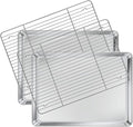 Deedro Baking Sheet with Rack Set [2 Sheets + 2 Racks], Stainless Steel Cookie Half Sheets Baking Pan Oven Tray with Cooling Rack, 17.32 x 12.28 x 1 Inch, Heavy Duty, Non-toxic, Easy Clean