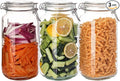 78oz Glass Food Storage Jars with Airtight Clamp Lids, 3 Pack Wide Mouth Large Kitchen Canisters for Flour, Cereal, Beans, Pasta and Canning, Square Mason Jar with Labels