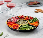 Plasticpro 6 Sectional Round Plastic Serving Tray/Platters Black & Gold Pack of 4