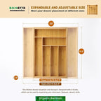 Expandable Bamboo Drawer Organizer – Large 20"x16.9" Size with Adjustable Dividers – for Kitchen Utensils, Knives, Cutlery, Flatware & Silverware Storage Tray