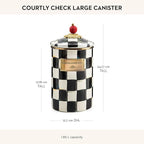 MACKENZIE-CHILDS Large Enamel Canister, Kitchen Storage Container for Flour and Sugar, 1.89 Liters, Black-and-White Courtly Check