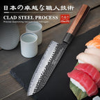 Santoku Knife 7 inch, Hand Forged 5 Layers 9CR18MOV High Carbon Steel Professional Kitchen Knife, Ultra Sharp Rosewood Handle Japanese Sushi Knife As a Thoughtful Birthday Gifts for Mom/Dad