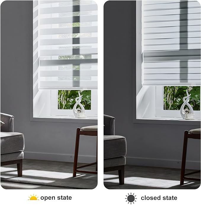 Persilux Zebra Cordless Blinds & Shades (55" W x 72" H, White) Free Stop Roller Window Shades, Light Filtering Blinds for Windows, Light Control for Day and Night