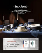 famiware Star 8.25" Pasta Bowls, Large Dinner Bowls Set of 6, Salad Bowl Plates, Shallow Bowls for Eating, Nebulas Blue