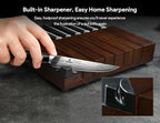 Steak Knives Set of 8 with Drawer Organizer Built-in Sharpener, 4.6 Inch Non Serrated Dinner Knife, Forged German Steel Damascus Pattern Straight Edge Meat Knife with Full Tang Handle, Black