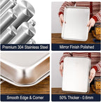 Small Cookie Baking Sheet Pans Stainless Steel 304 Little Serving Tray 10.4 x8.1 x1.1Inch (Diagonal 12.3) Reheat Food Small Items No Rust Dishwasher Safe for 2 Person 2 Pack