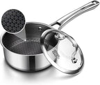 Sauce pan with lid,1.5 Quart Hybrid Nonstick Sauce pans set, Stainless Steel cookware,non stick Pots PFOA Free,Works on Induction,Ceramic and Gas Cooktops