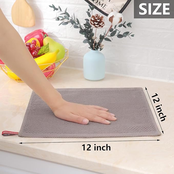 Homaxy 100% Cotton Waffle Weave Kitchen Dish Cloths, Ultra Soft Absorbent Quick Drying Dish Towels, 12 x 12 Inches, 12-Pack, Multicolor