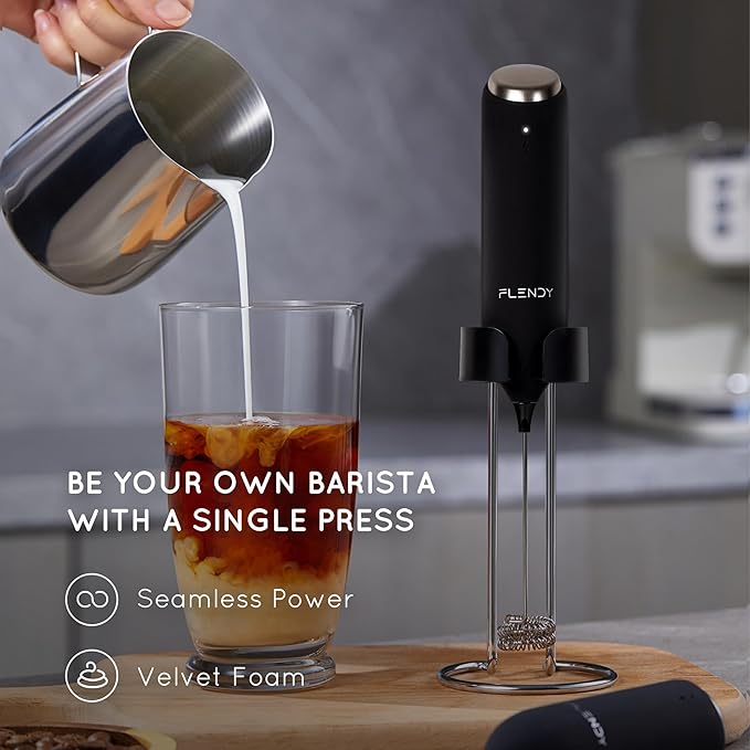 Rechargeable Milk Frother Handheld, Coffee Frother Handheld with USB-C Charging Stand, Electric Drink Mixer Handheld, Mini Electric Whisk Frother for Coffee, Matcha, etc