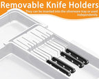 Kitchen Drawer Organizer Large Expandable Silverware Organizer, Utensil Holder and Flatware Tray, Kitchen Spatula Tools and Gadgets Storage with Removable Knife Blocks and 3 Dividers, White