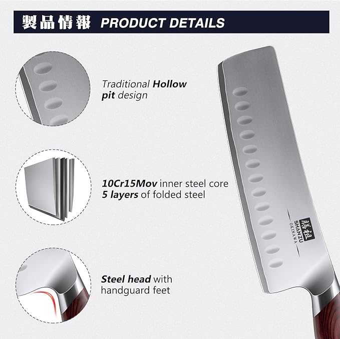 7 Inch Nakiri Knife, Japanese 10Cr15MoV High Carbon Stainless Steel Chopping Chef Knife, Professional Sharp Multipurpose Asian Kitchen Vegetable Cleaver Knife with Ergonomic Pakkawood Handle
