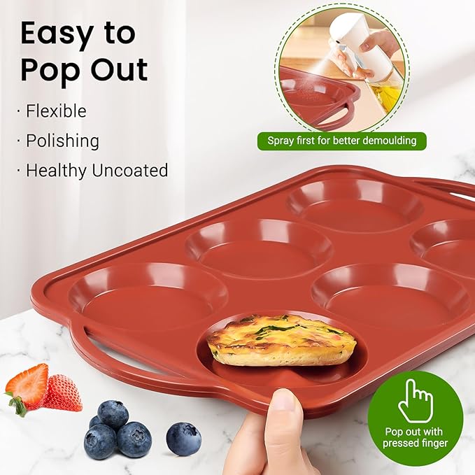 JOERSH 4 Inch Jumbo Silicone Muffin Top Pan with Metal Frame, Non Stick Silicone Egg Mold for Oven, Large Whoopie Pie Baking Pan for English Muffin, Breakfast Sandwich, Egg Bite, Hamburger Bun Tart