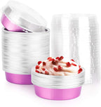 Beasea Mini Pie Pans with Lids, 4 Inch 50 Pack Disposable Aluminum Tart Pans, 8 Oz Pink, Round Oven Baking Mini Cake Pan for Pie Tart Quiche