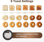 Mecity Toaster 2 Slice Stainless Steel Body, Timer, Bagel, Defrost, Reheat, Cancel Functions, Warming Rack, Removable Tray, 6 Browning Settings, Extra Wide Slots, Bread Toaster, 120V 800W Black