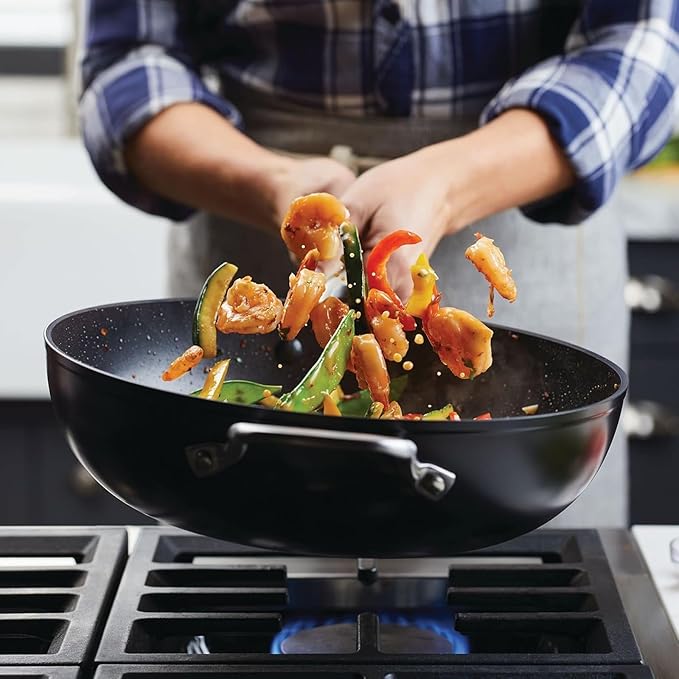 KitchenAid Hard Anodized Induction Nonstick Stir Fry Pan/Wok with Helper Handle, 12.25 Inch - Matte Black
