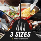Food Grade Stainless Steel Kitchen Tongs for Cooking,BBQ - 7 ，9 and 12 Inch,Set of 3 Heavy Duty Locking Metal Food Tongs Non-Slip Grip