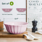 Ceramic Soup Serving Bowls for Kitchen, 6.4 Inch, Set of 4, Cereal Bowl Porcelain, Oven & Microwave Safe, Red