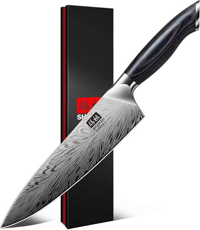 SHAN ZU Chef Knife in Powder Steel, Japanese Kitchen Knife 8 Inch, Ultra Sharp Chef's Knives, High Carbon Japanese Knives with Ergonomic Pakkawood Handle Professional Utility Knives for Meat Vegetable