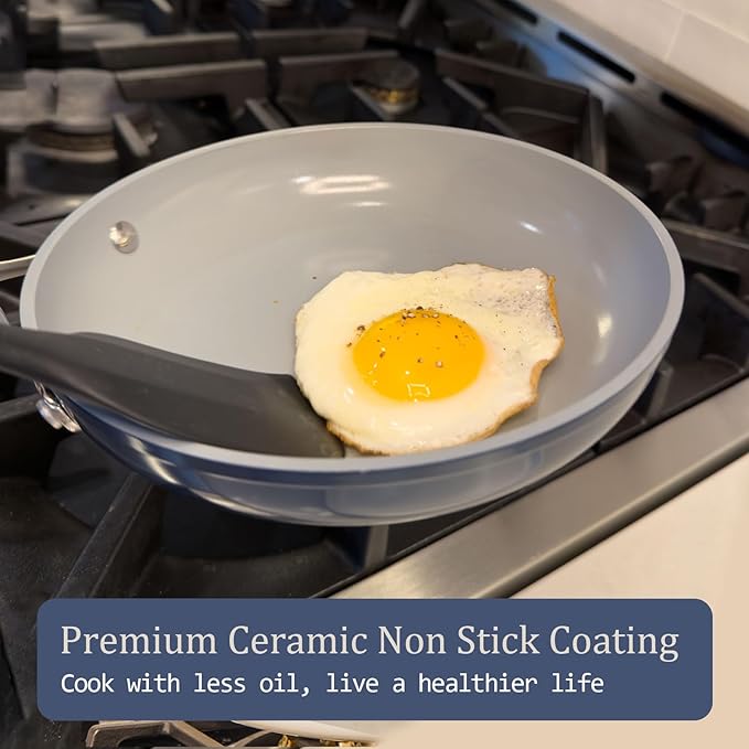 Nonstick Ceramic Frying Pan 8" for All Cooktops, PTFE/PFOA/PFAS Free, Even Heat Distribution Oven Safe up to 500°F, Healthy Non Toxic Skillet w/Ergonomic Stainless Steel Handle, Navy Blue