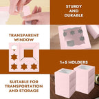Pink 1+5 paper box 10pcs Bakery Boxes with Window,Stackable Cake and Cupcake Carriers, for Birthdays & Parties (Pink, 1+5(10Pack))