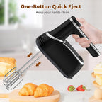 Cordless Electric Hand Mixer: 12 Speeds Powerful Handheld Mixer with 6 Stainless Steel Attachments (2 Beaters, 2 Dough Hooks, 2 Whisks), Snap-On Storage Case & Eject Button (Black)