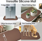 Silicone Coffee Maker Mat with Lip, 24'' x 16'' Heavy Duty Coffee Maker Mat for Countertops, Coffee Tray Fit Under Coffee Machine Appliance Automatic Machines Espresso Accessory, Brown