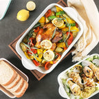 Sweejar Casserole Dishes for Oven, Ceramic Bakeware Set of 3, Lasagna Pan Deep with Handle, Rectangular Baking Pan Set, 9x13 Baking Dish for Cooking, Banquet and Daily Use (White)
