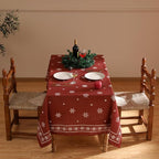 ISAENNE Designer Christmas Red Long Tablecloth Rectangular,Linen Table Cloth with Snowflakes Pattern,Wrinkle Resistant Decor Tablecloths for Dining Kitchen Thanksgiving Christmas,63"*94"-Carol C