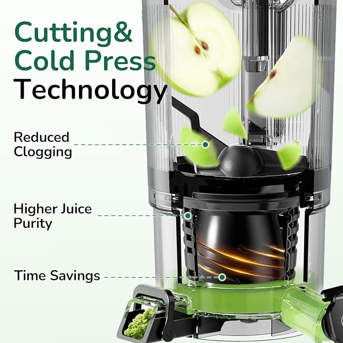 Canoly C16 Cold Press Juicer, 6" Extra Wide Feed Chute, 3-IN-1 Strainers (Juice & Sorbet & Nut Milk), Powerful AC Brushless Motor, Self Precut System, Juicer Machines with BPA-Free (Space Gray)
