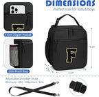 Initial Insulated Lunch Bag for Boys Kids, Back to School Gift, Reusable Leak-proof Lunch Box with Adjustable Strap for School Daycare Travel Picnic（Black，F）