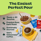 Copper Cow Premium Vietnamese Coffee Variety Pack (15 Coffees & 15 Creamers)| Classic Black, Vanilla, & Salted Caramel Latte | Pour Over Single-Serve Lattes, No Refrigeration Needed, Travel Friendly